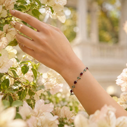 Silver Pink Crystal Vine Bracelet for Women