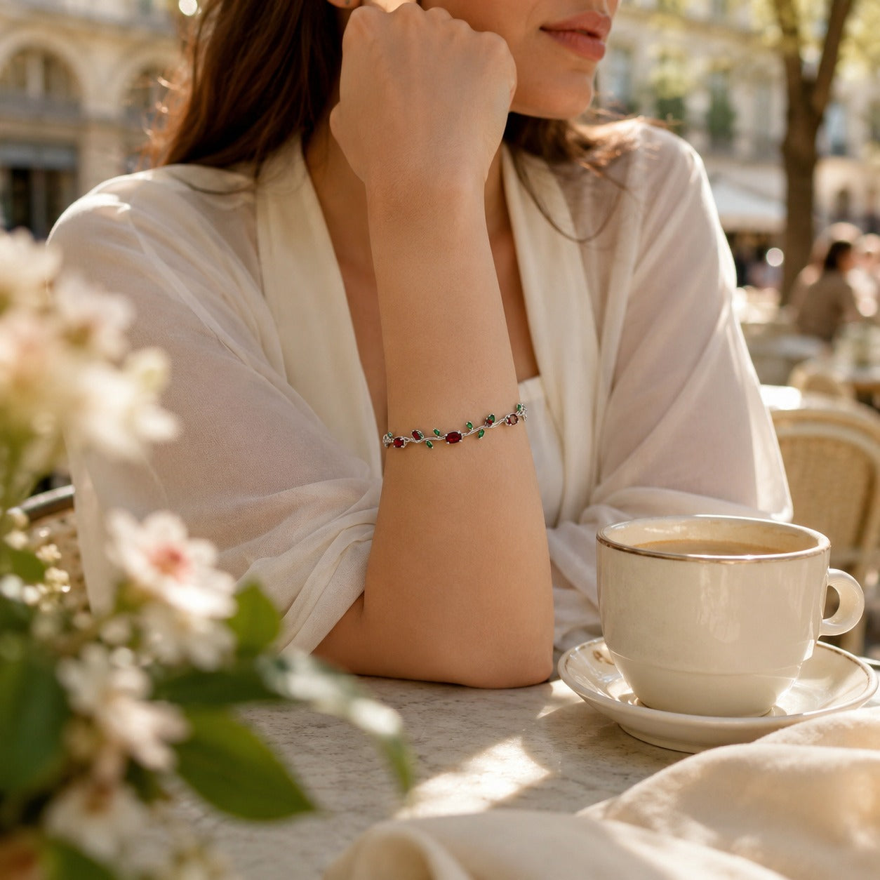 Silver Pink Crystal Vine Bracelet for Women