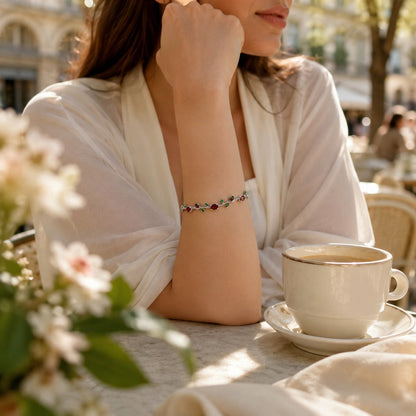 Silver Pink Crystal Vine Bracelet for Women