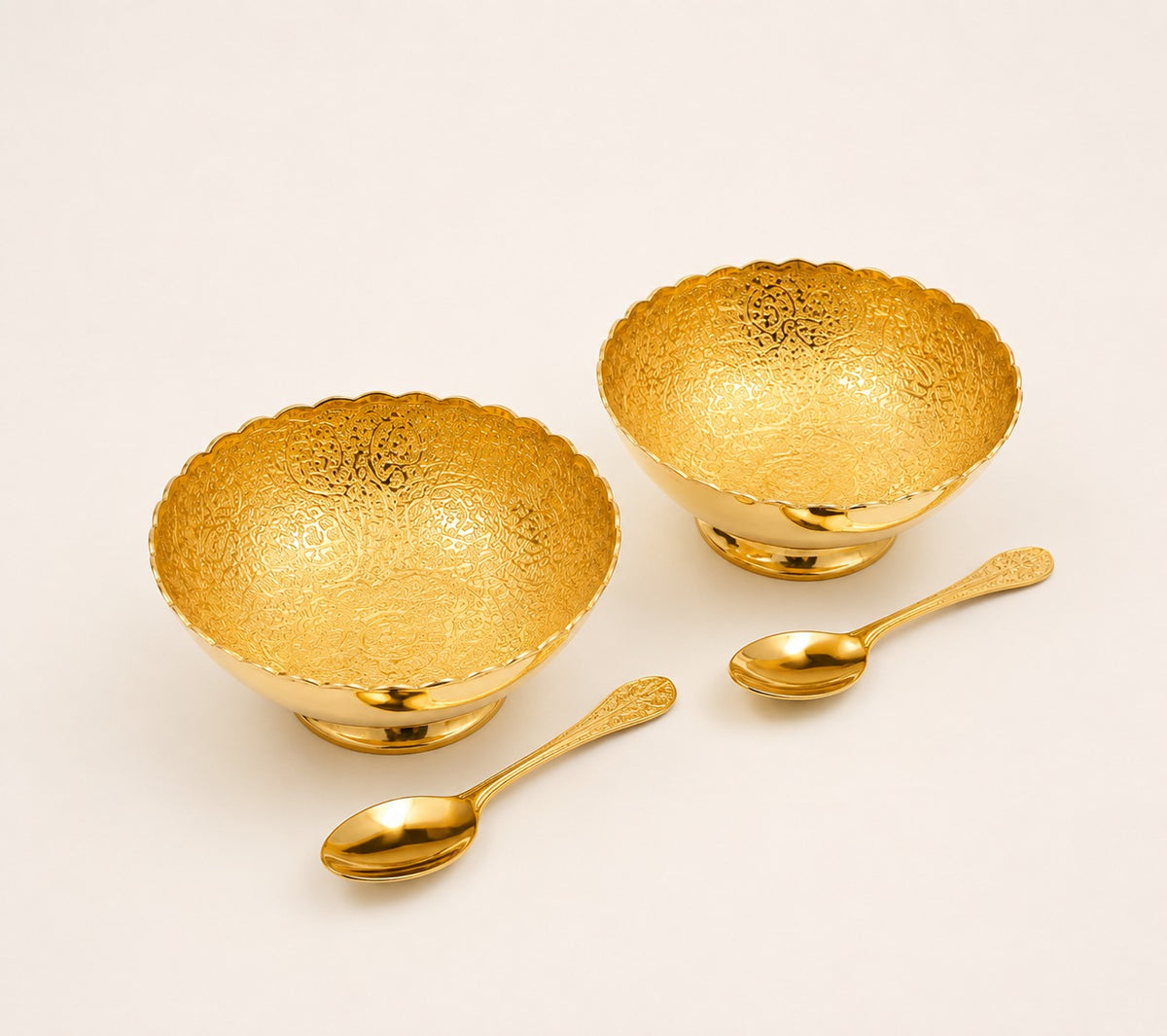 Gold Finish Decorative Bowls with Spoons Gift Set