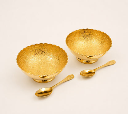 Gold Finish Decorative Bowls with Spoons Gift Set