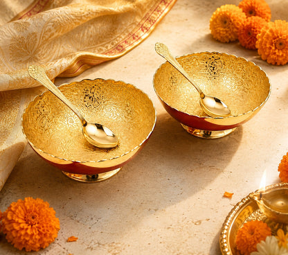 Gold Finish Decorative Bowls with Spoons Gift Set