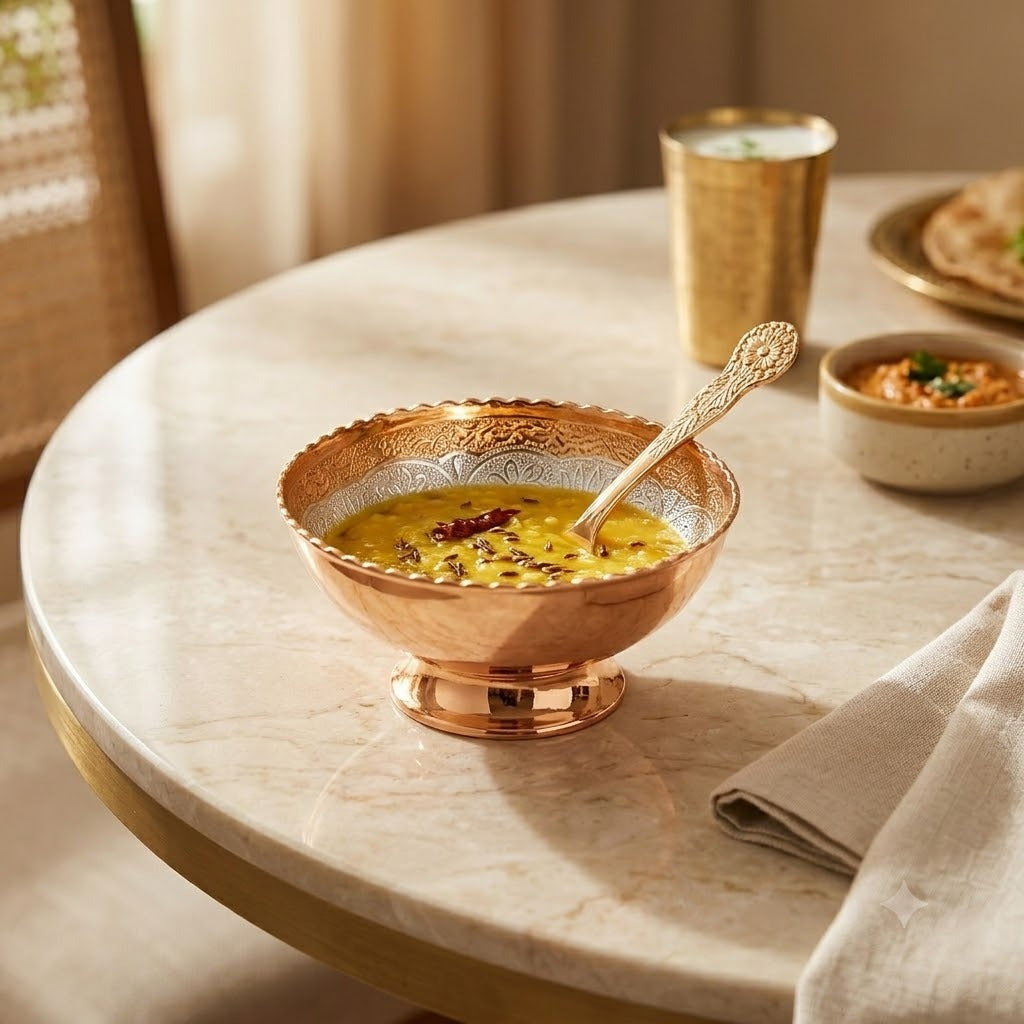 Gold Plated Serving Bowls with Spoons Tray Set