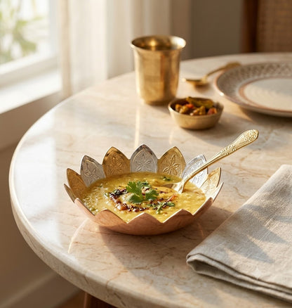 Gold Plated Lotus Bowl with Spoon Gift Set