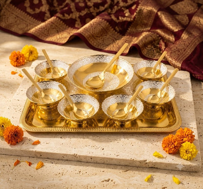 Gold Plated Bowl Spoon Tray Gift Set