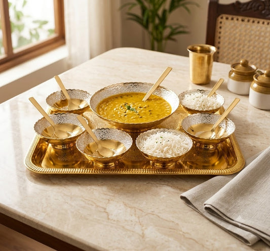 Gold Plated Bowl Spoon Tray Gift Set