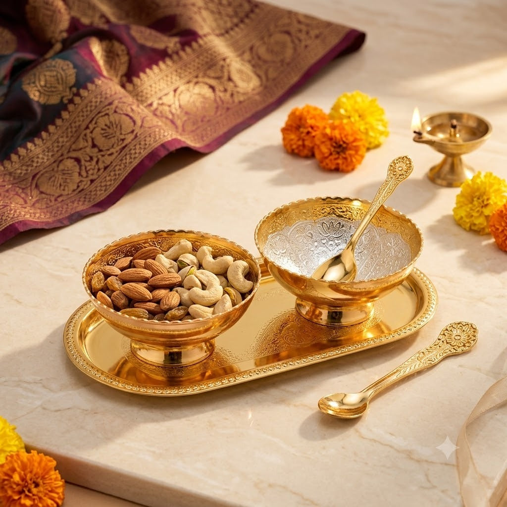 Gold Plated Decorative Bowls with Spoon Gift Set