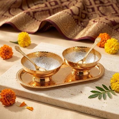 Gold Plated Decorative Bowls with Spoon Gift Set