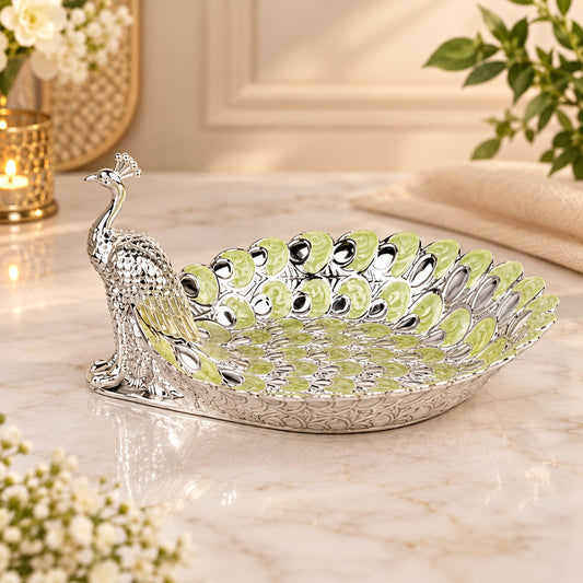 Decorative Peacock Serving Bowl With Blue Enamel Detailing