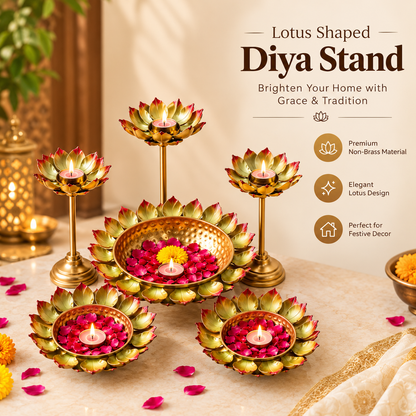 Lotus Diya Set For Festive Home Decoration