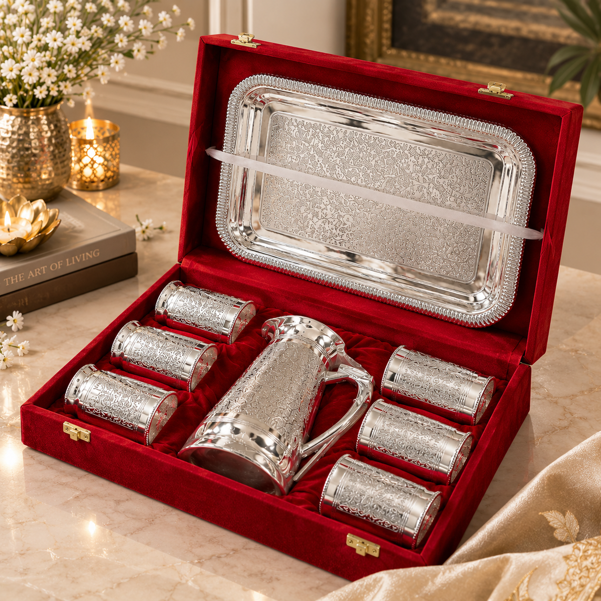 Brass Jug and Six Glasses Premium Gift Set